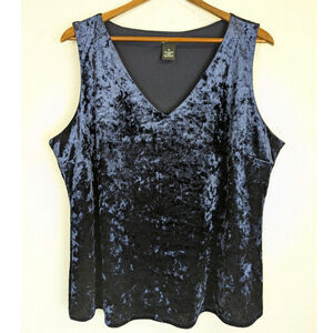 Velvet Tank Top Dark Blue Whimsigoth Witchy Crushed Sleeveless Blouse V Neck XL